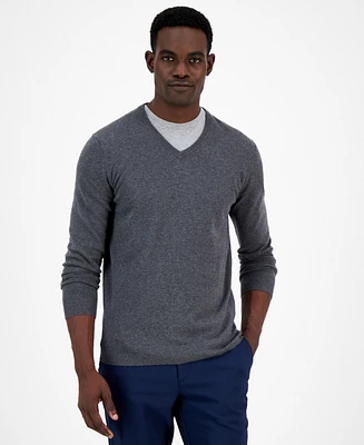 Alfani Men's Solid V-Neck Cotton Sweater, Created for Macy's