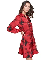 Karl Lagerfeld Paris Women's Printed Belted Shirtdress