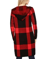 Belldini Women's Hooded Exploded Plaid Coatigan Sweater