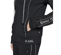 Karl Lagerfeld Paris Women's Embellished Logo Zip Up Hoodie, Regular & Petite