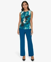 Calvin Klein Women's Printed Pleated-Neck Sleeveless Top