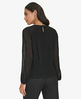 Calvin Klein Women's Pleated Long-Sleeve Crewneck Top