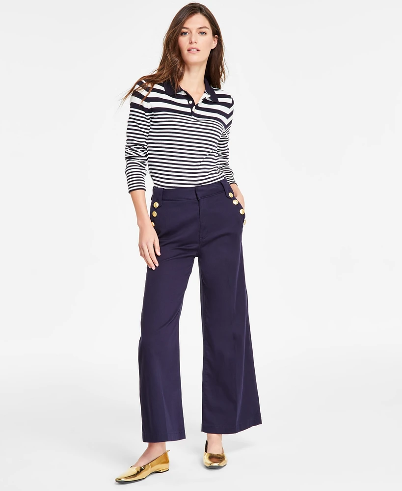 Nautica Jeans Women's Solid Wide-Leg Sailor Pants