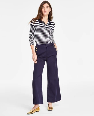 Nautica Jeans Women's Solid Wide-Leg Sailor Pants