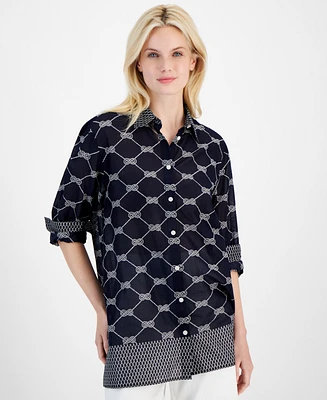 Nautica Jeans Women's Cotton Rope-Print Button-Front Shirt