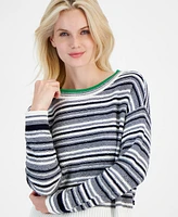 Nautica Jeans Women's Striped Dropped-Shoulder Sweater