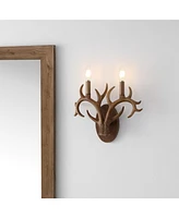 Jonathan Y Oakley 13.25" 2-Light Southwestern Bohemian Resin/Iron Faux Antler Led Sconce, Brown Wood Finish