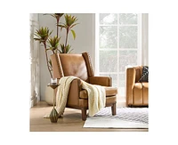 Hulala Home Regina Genuine Leather Arm Chair with Solid Wood Frame