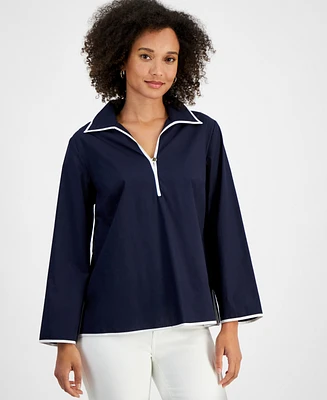 Nautica Jeans Women's Cotton Spread-Collar Long-Sleeve Top