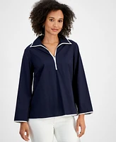 Nautica Jeans Women's Cotton Spread-Collar Long-Sleeve Top