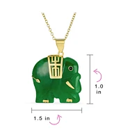 Bling Jewelry Bali Style Longevity Green Natural Jade Indian Elephant Pendant Necklace For Women Gold Plated Sterling Silver 18 Inch