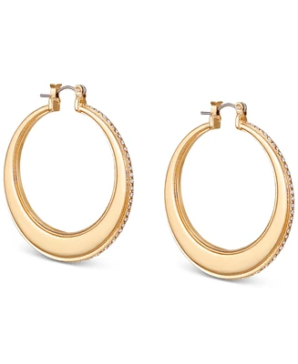 Guess Gold-Tone Medium Pave Hoop Earrings, 1.5"