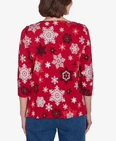 Alfred Dunner Petite Classic Snowflake Infused Top