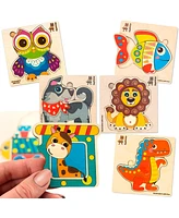 Quokka 6XSET Wooden Montessori Puzzles for Toddlers 1-3 - Preschool Animal Travel Game