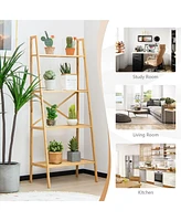 Gymax 4-Tier Bamboo Ladder Bookshelf 58'' Display Shelf Storage Rack Plant Flower Stand