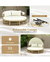 Outdoor Patio Round Daybed with Retractable Canopy Soft Cushions for Garden