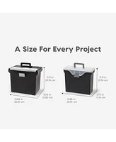 Iris Portable Letter Size File Box with Built-In Organizer Lid and Handle for Hanging Folders, 4 Pack, Large, Black