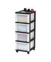 Iris Medium 4-Drawer Cart with Organizer Top, Black/Pearl