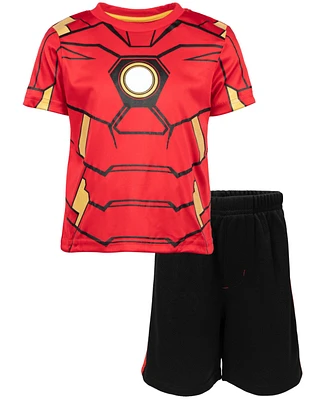 Marvel Big Boys Avengers Captain America Iron Man Venom Hulk Cosplay Athletic T-Shirt and Shorts Outfit Set to