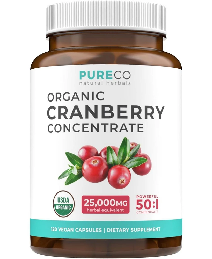 Pure Co Organic Cranberry Concentrate Capsules, Urinary Tract Support and Kidney Cleanse, 120ct