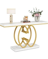 Tribesigns 55 Inch Console Table for Hallway, Faux Marble Gold Entryway Table with Geometric Metal Base, Modern Narrow Sofa Accent Table for Entrance,