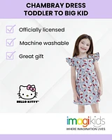 Hello Kitty Girls Chambray Dress Toddler to Big Kid Sizes (2T - 14-16)