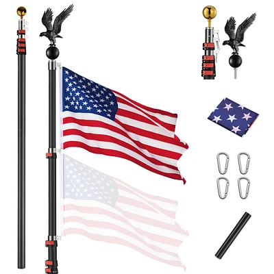 Yescom 25Ft Telescopic Aluminum Flag Pole Kit with Ball & Eagle Topper Final Us Flag Beside House Outdoor Camping, Black