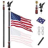 Yescom 25Ft Telescopic Aluminum Flag Pole Kit with Ball & Eagle Topper Final Us Flag Beside House Outdoor Camping, Black