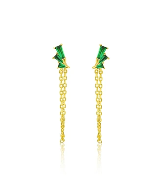 Etoielle Yellow Gold Tone Created Emerald Emerald Cut and Chain Earrings