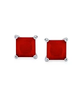 Bling Jewelry 2ct Red Square Cubic Zirconia Princess Cut Aaa Cz Stud Earrings For Women .925 Sterling Silver Simulated Ruby