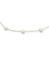 Bling Jewelry Tin Cup White Freshwater Cultured 7MM Pearl Chain Station Pearls Necklace For Women Yellow Gold Plated .925 Sterling Silver