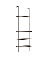 Gymax 5 Tier Ladder Shelf 71'' Height Wall-Mounted Bookshelf Display Storage Organizer