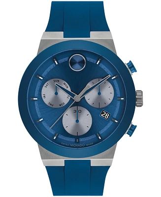 Movado Men's Bold Fusion Swiss Quartz Chrono Blue Silicone Watch 44.50mm