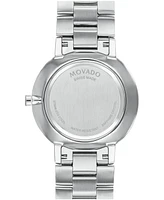 Movado Men's Faceto Swiss Quartz Stainless Steel Diamond Accent Watch 39mm - Silver