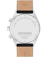 Movado Men's Datron Swiss Quartz Chrono Black Leather Watch 41mm