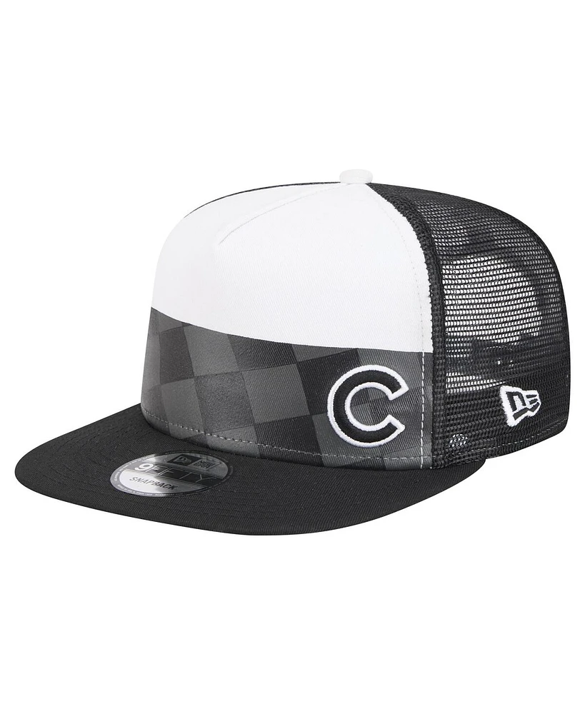 New Era Men's Black Chicago Cubs Checkmate Trucker 9FIFTY Snapback Hat