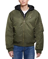 Guess Men's John Bomber Jacket with Removable Hooded Inset