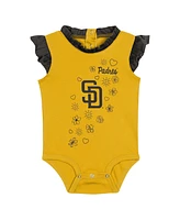 Outerstuff Baby Boys and Girls Fanatics Gold San Diego Padres Happy Baseball Bodysuit, Bib Bootie Set