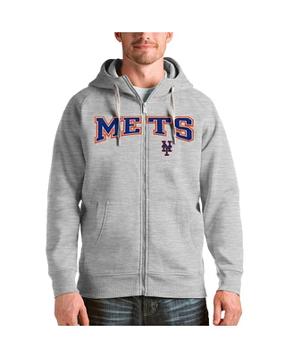 Antigua Men's Heather Gray New York Mets Team Logo Victory Full-Zip Hoodie