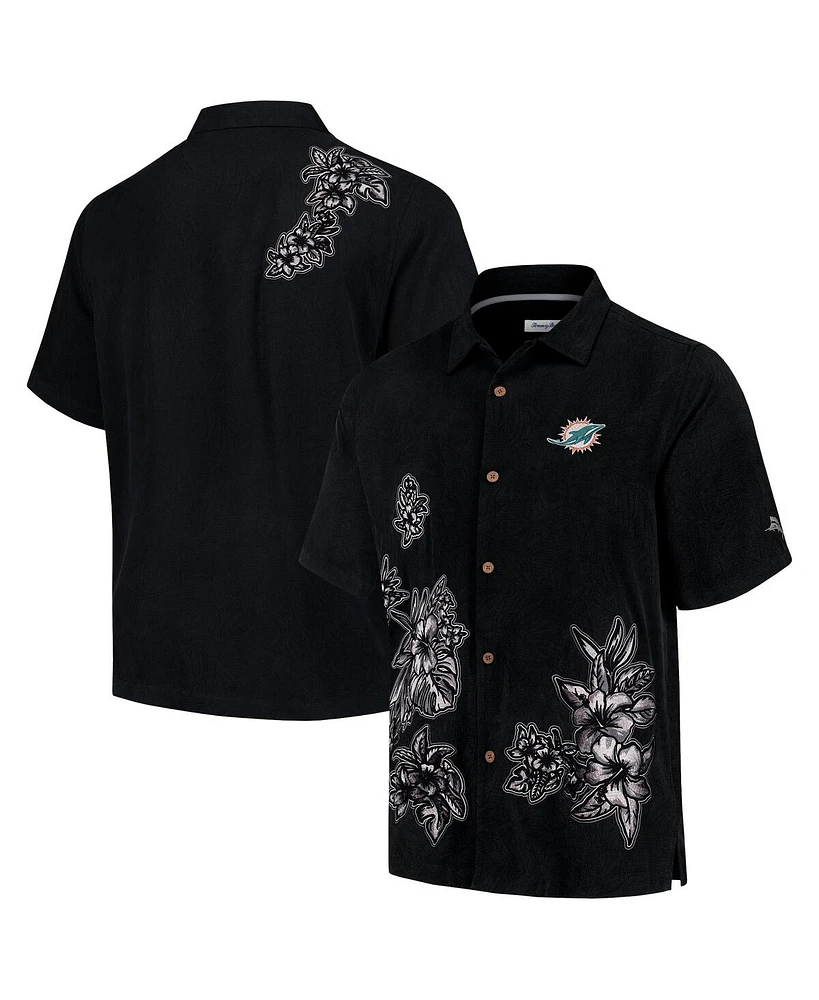 Tommy Bahama Men's Black Miami Dolphins Hibiscus Camp Button-Up Shirt