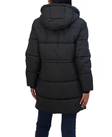 Sebby Collection Women's 3/4 Cozy Lined Hooded Puffer Coat With Drawstring Waist