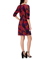 Vince Camuto Women's Printed Pleat-Neck Faux-Wrap Dress