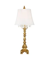 Duval Traditional French Style Table Lamp 34" Tall Bright Gold Candlestick Crystal White Fabric Bell Shade for Living Room Bedroom House Bedside Night