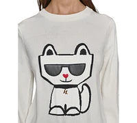 Karl Lagerfeld Paris Women's Choupette Crewneck Sweater, Regular & Petites