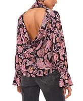 1.state Women's Printed Long-Sleeve Open-Back Blouse