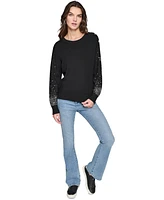 Karl Lagerfeld Paris Women's Rhinestone-Trim Crewneck Sweater