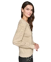 Karl Lagerfeld Paris Women's Imitation-Pearl Crewneck Sweater