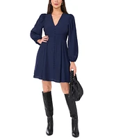 1.state Women's Long-Puff-Sleeve V-Neck Mini Dress