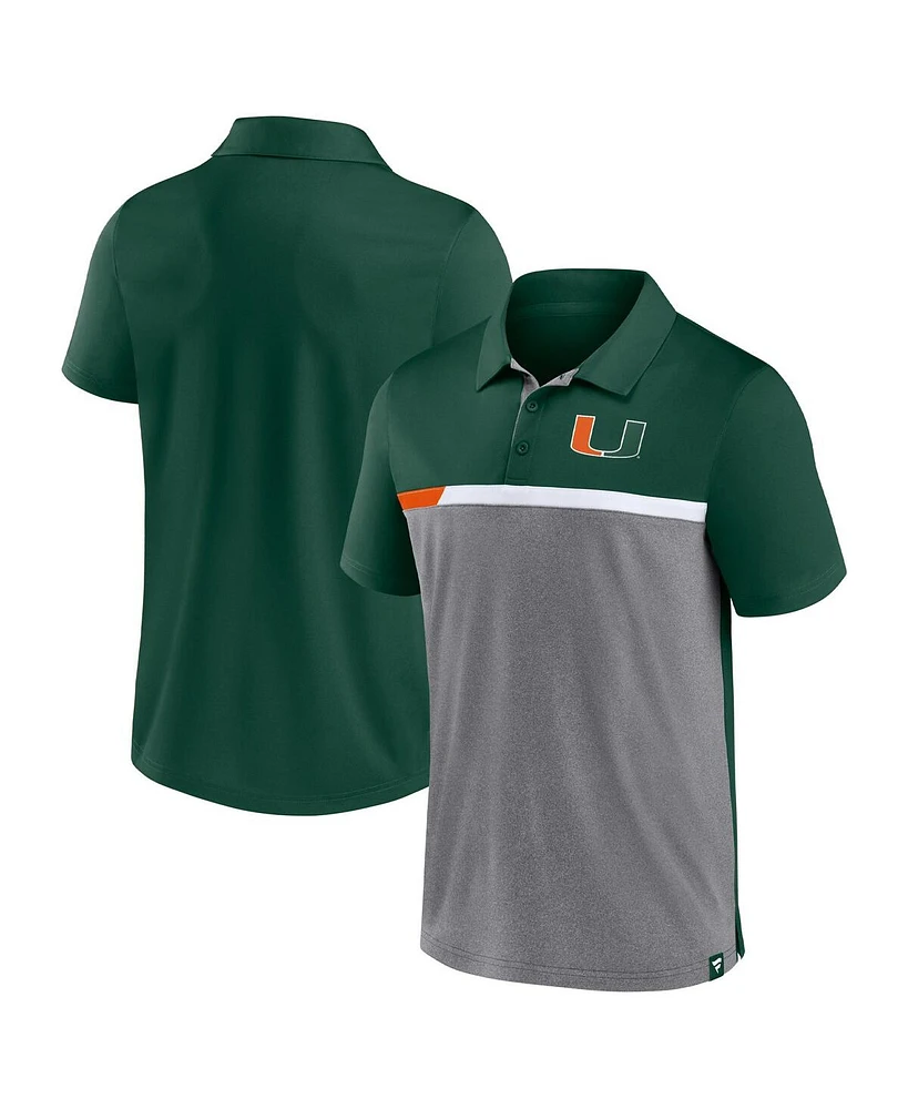 Fanatics Men's Hunter Green/Heathered Gray Miami Hurricanes Split Block Color Polo