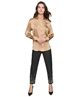 Karl Lagerfeld Paris Women's Imitation-Pearl Satin Button-Front Top